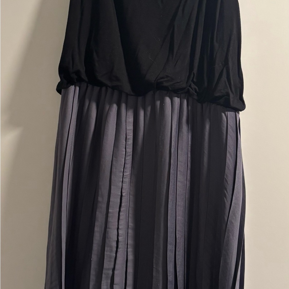 LOFT Black and Gray Pleated Maxi Sundress